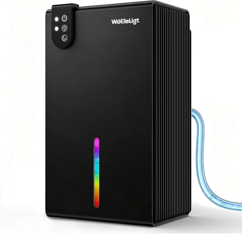 Image of 98 OZ Small Dehumidifier for Home 1000 Sq Ft, Quiet Dehumidifier with Drain Hose, Auto Shut-Off, Sleep Mode, 7-Color Light for Basement, Bedroom, Bathroom, Closet, RV (Black)