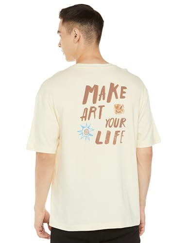 Image of Spykar Men's Oversized Round Neck Half Sleeve Solid Casual T-Shirt