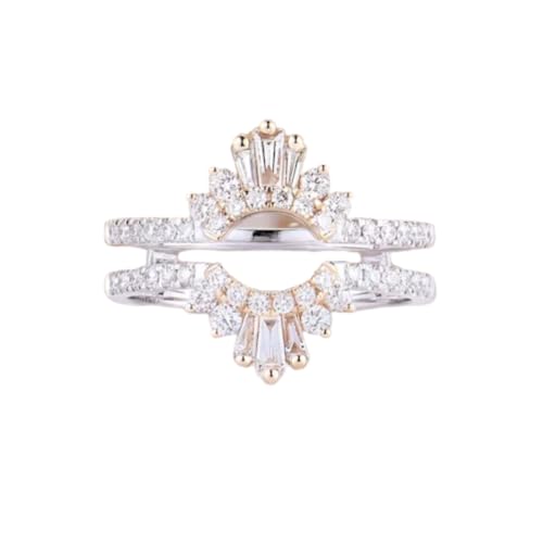 IVANKA Art deco Enhancer Diamond Wedding Band | Unique Double Curved Ring with Baguette&Round | Delicate Half Eternity Stacking Ring Two-tone Ring Wedding Ring Enhance Wrap Diamond Ring Jacket Engagement Ring Guard Baguette Ring Guard