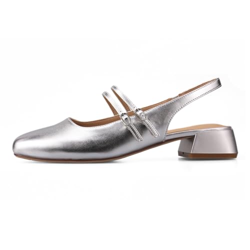 Women's Mary Jane Shoes Low Chunky Heel Patent Leather Double Strap Slingback Pumps Closed Square Toe for Party Wedding Dress2