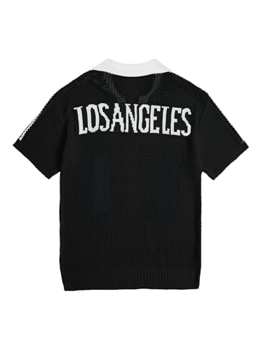 Verdusa Women's Plus Size Jersey Shirts Hollow Out Sheer Pullover Sweater Notched V Neck Collared Lightweight Knit Tops2