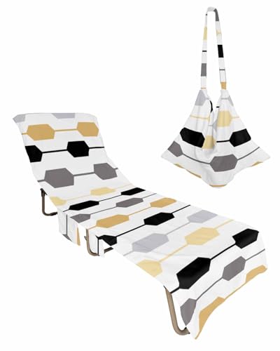 Brown Black Grey Beach Lounge Chair Towel Cover, Soft Chaise Lounge Towel with Side Pockets Patio Pool Chairs Cover for Beach/Pool Sunbathing 29x85 Contemporary Geometric Abstract