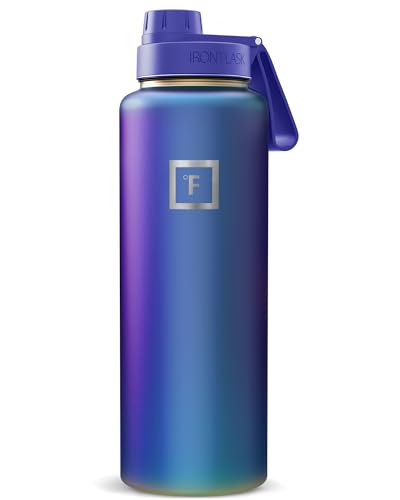 Image of IRON FLASK Camping & Hiking Hydration Flask with Spout, Wide Mouth Insulated Stainless Steel Sports Water Bottle - Aurora 40 oz - Spout (1 Lid)