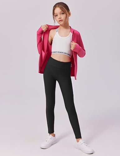 Arshiner Mädchen Sportleggings Schwarz Leggings Winter Dünn Fleece Thermo-Leggings Kinder Jogginghose Ski Turnhose Trainingshose 150/11-12 Jahre