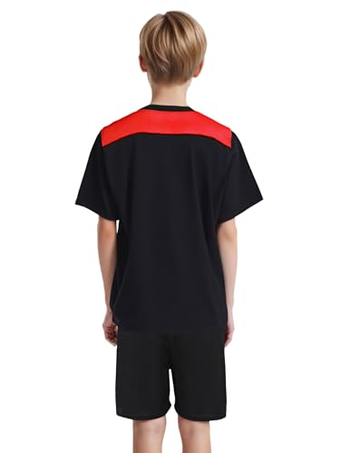 easyforever Boys Quick-dry 2-piece Football Outfit Color Block Sports Top With Shorts For Soccer Basketball Running Red 6 Years2