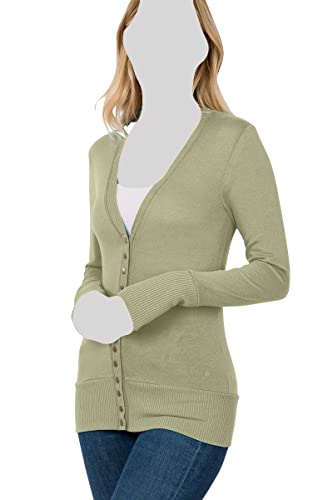 Cardigans for Women Long Sleeve Cardigan Knit Snap Button Sweater Regular & Plus - Light Olive (1X)2