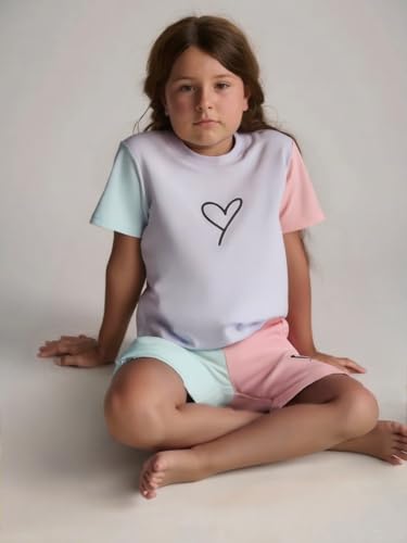Image of Cakaner Toddler Kids Girl Clothes Floral Letter Graphic Top + Shorts 2PC Girls Summer Short Set