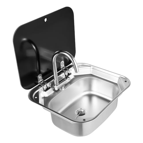 HuKaiL RV Camping Waschbecken mit Deckel & Warm-Kalt Wasserhahn, Edelstahl...