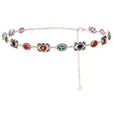 Urieo Boho Rhinestone Chain Belt Colorful Crystal Waist Chains Gothic Dress Fashion Belly Body Jewelry for Women