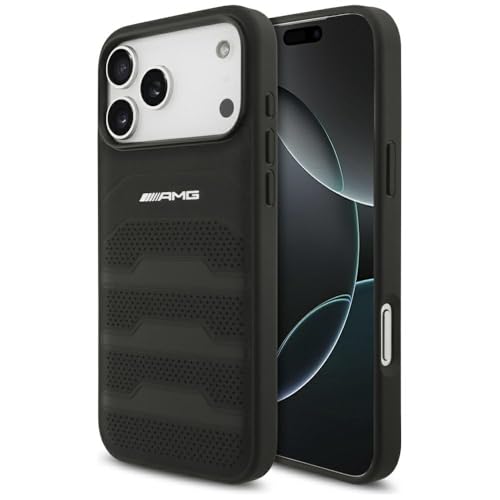 CG MOBILE AMG Lederhülle mit geprägten Linien und Logo für iPhone 17 Pro Max (Schwarz)