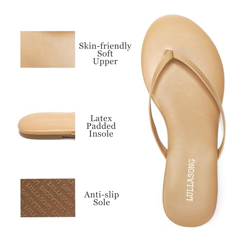 Image of LULLASONG Flip Flops For Women Comfortable Round Toe Beach Sandals Thong Strap Slides Slip On Dressy Flats Sandals For Women