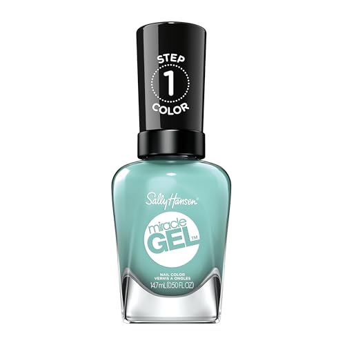 Sally Hansen Miracle Gel Salon Quality Nail Polish | Gel-Like Formula, Two-Step System, No UV Light Needed, Long Lasting | Opaque, Glossy | 709 Mintage | Teal Green Nail Polish
