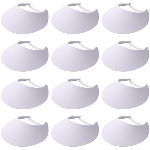 yskplrkn 12 Pack White Foam Sun Visors with Spiral Coiled String Adjustable Lightweight Summer Visors for Adults Sun Protection Hats for Golf Tennis Beach Camping and Group Events (White)