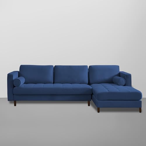 Image of Lezra RHS 4 Seater L Shape Sofa Set for Living Room (Blue Fabric) Premium Fabric Sofa