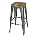 Tabouret Bistro Haut en Acier Gris avec Assise en Bois Bolero Lot de 4