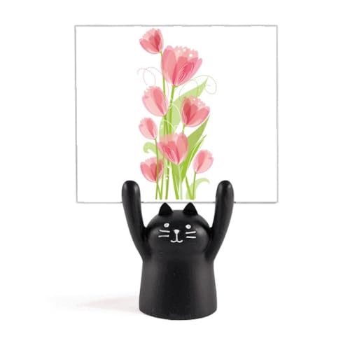Support de mémo chat noir avec illustration de fleurs pour bureau et maison