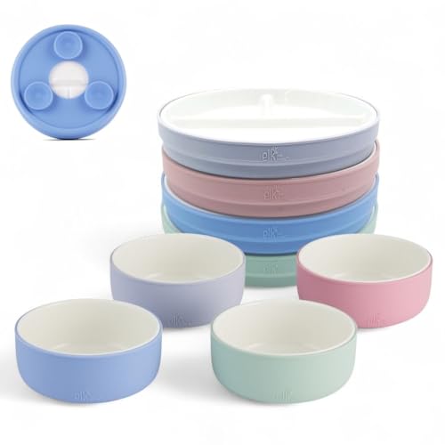 Image of Elk and Friends Kids Porcelain Mealtime Bundle | Suction Sleeves | 6.7" Plates & Bowls | 8 Pcs | Microwave & Dishwasher Safe