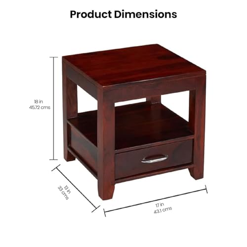 Image of Amazon Brand - Solimo Solid Sheesham Wood Anngin Bedside Table with 1 Drawer and Shelf for Home and Office (Honey Finish)