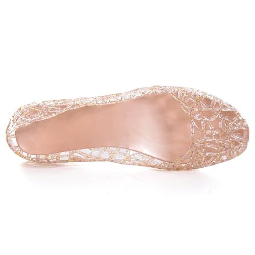 Stunner Women's Beach Jelly Shoes Slip On Crystal Summer Soft Hollow Ballet Flats4