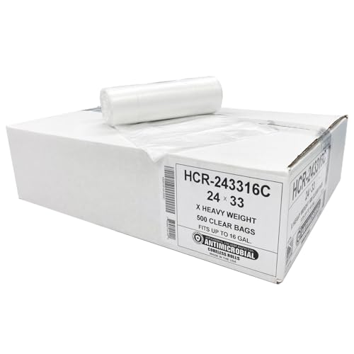 Image of Aluf Plastics 12-16 Gal Clear Trash Bags, 16 Micron (EQ.), 24 inch x 33 inch 500 Pk