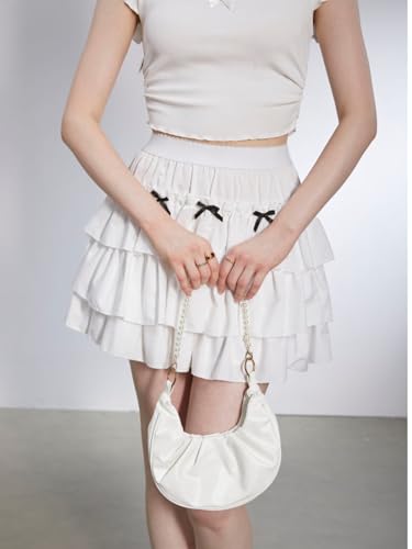 Verdusa Women's Y2K Ruffle Hem Elastic Waist Tiered Layered Flowy Bow Tie Mini Skirts3