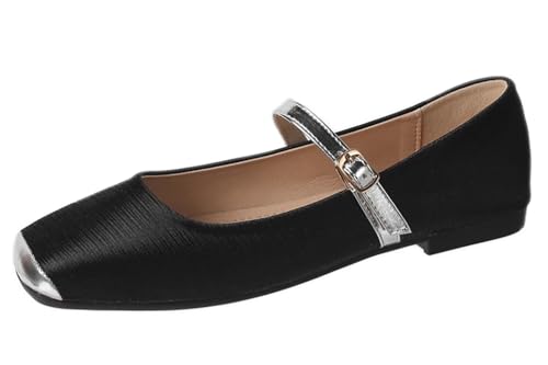 Hee grand Women Mary Jane Flats Shoes Square Toe Satin Dress Shoes Comfortable Casual Ballet Flats