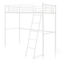 COSTWAY Metal Bunk Bed, Loft Bed Frame with Integrated Ladder & Safety Guardrail, Home Bedroom Apartment Dormitory Space-Saving Single High Sleeper Beds for Kids, Teens and Adults (White)