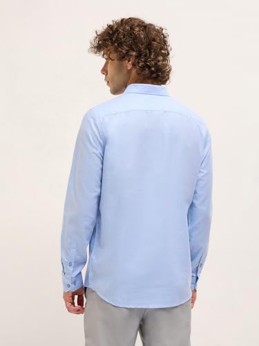 Image of THE BEAR HOUSE Men's Blue Tailored Fit Full Sleeve Cotton Solid Shirt