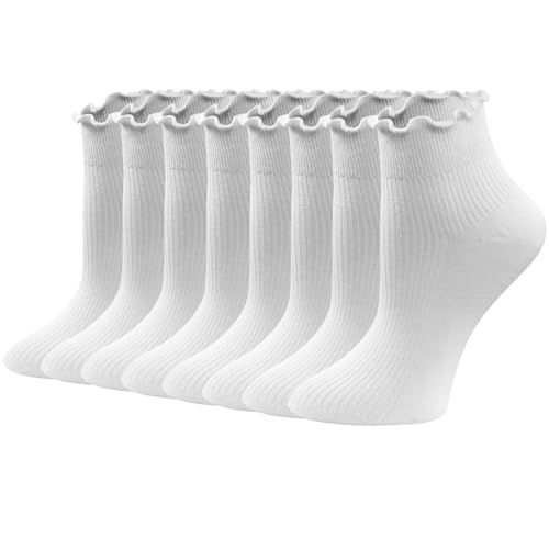 Image of 8 Pairs Cute Ruffle Frilly Ankle Socks Women, Lace Lettuce Socks