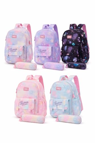 Mochila Infantil Feminina Colorida Escolar Grande Resistente Alças Acolchoadas Compartimentos Internos Impermeável com Bolso Frontal Estampa Colorida 42cm Menina (Preto)