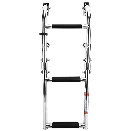 DasMarine 3 Step Folding Ladder Boat Marine Stainless Steel Pontoon Ladder Polished 2+1 Step (Mounting Screws are Included), 300-lbs. Weight Capacity - Thumbnail 7