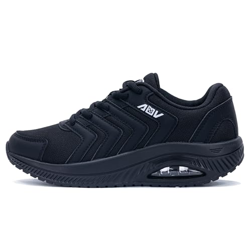 AOV Women's Walking Shoes with Arch Support Running Sneakers for Plantar Fasciitis Fashion Tennis,Size 8.5 BlackAll