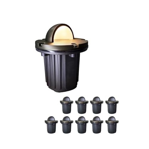 MALORY Brass Top Cover Landscape Well Lights,（6‘’H 12V Low Voltage Outdoor In Ground Lights,Landscape Lighting for Pathway, Driveway and Garden (Beacon Top, 10-Pack Without Bulb) 10-pack wit