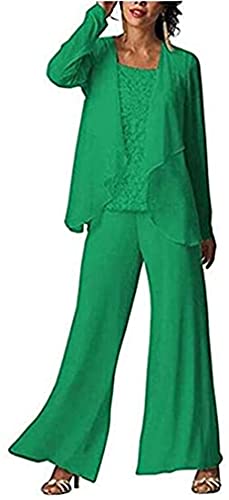 Mother of The Bride Pant Suits Chiffon and Lace Long Sleeve Wedding Evening Groom Gowns