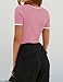 ZESICA Women's Short Sleeve Square Neck Color Block T Shirt 2026 Summer Slim Fit Ribbed Knit Basic Tee Tops,Pink,Large