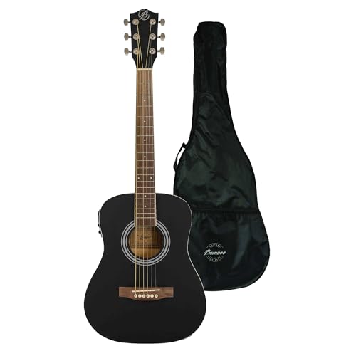 De Cuerdas, Musical Instruments BAMBOO, Guitarra Electroacustica Negra de Viaje Travel Linden 34 - Incluye Funda - para principiantes, adultos, viajes, moderna