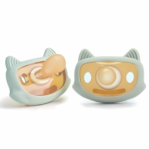 Image of 2-Pack Silicone Pacifiers for Babies 0-3 Years, BPA-Free Soft Cat Shape Baby Soothers with Silicone Nipple-Pale Green