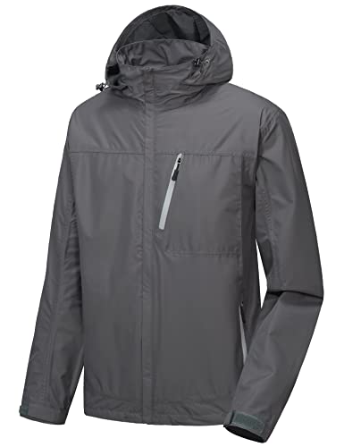 Little Donkey Andy Men's Waterproof Rain Jacket Outdoor Lightweight Hooded Raincoat for Hiking Golf Travel Fishing Grey L