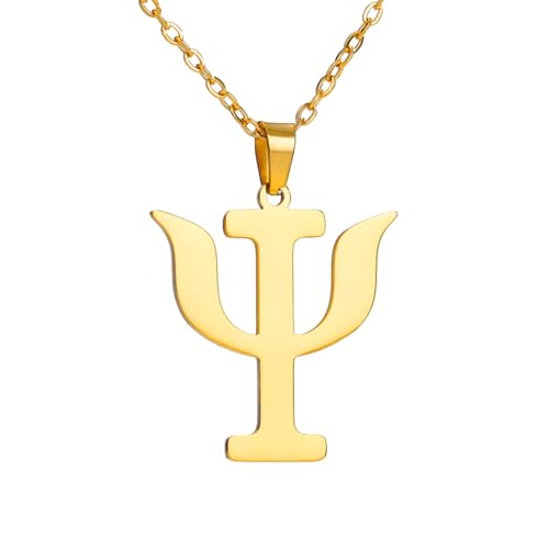 TEAMER Collana psicologia Ciondolo simbolo PSI in acciaio inox lettera greca gioielli per psicologo psichiatra donne uomini (Oro)
