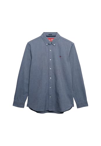 Superdry Camisa Oxford clásica de manga larga para hombre, Ocean Navy Chambray, L