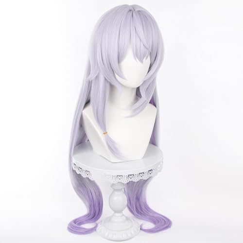 Image of Anime White Gradient Purple Wigs with Bangs Women Long Straight Wig Layered Haircut COS Game Black SwanWigs Halloween,Christmas,Comic con,Game Show,Party