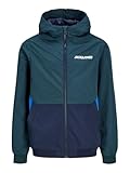Blouson JACK&JONES JUNIOR JJERUSH Blocking Hood Bomber Noos MNI, Veste Bomber Garçon, Magical Forest/Detail:Navy Blazer/Nautical Blue Blocking, 110