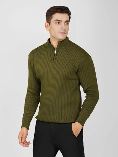 Image of LOQUE Men's Wool Blend Selection Sweater Half Zip High Neck Pullover Warm Casual Winter Wear for Office and Travel
