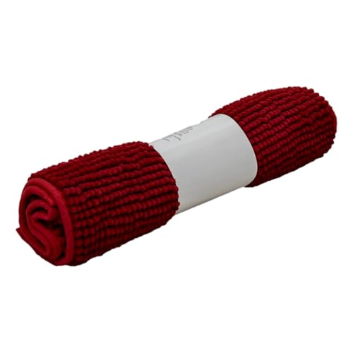 IL BOTTEGONE Tappeto Bagno Antiscivolo in Ciniglia Tappetino super assorbente, lavabile in lavatrice Per il bagno, la doccia, la vasca da bagno o come tappetino WC (Rosso, 55 x 110 cm)
