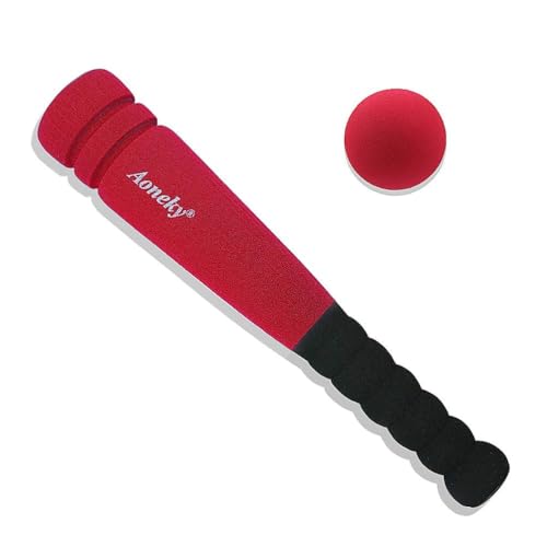 Aoneky 11.8 Inch Mini Foam Baseball Bat and Ball Set for Toddlers 1-3 Years Soft & Safe First Bat Lightweight T-Ball Bat for Boys Girls Indoor Outdoor Sports Toy (Red)