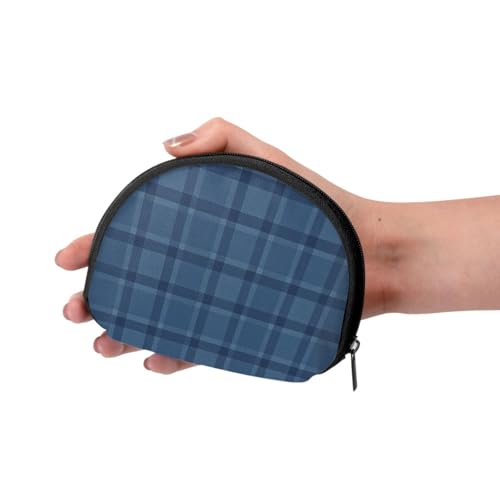 Portable Coin Purse Navy And Brown Tartan Mini Zippered Money Pouch Card Holder3