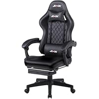 JKOOK Gaming Chair with Footrest, Multifunctional Desk Chair with Linkage Armrest, PU Leather, Video Game Computer Chairs with Lumbar Support, Study,Game,Office,JK08 (Black)