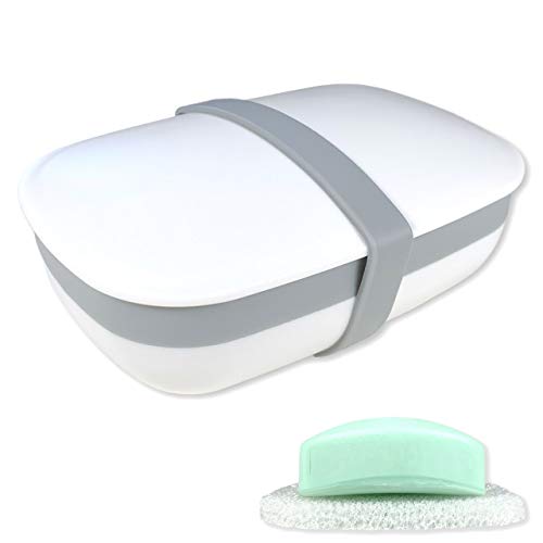 kiasona Travel Soap case Box, soap Holder Dish Container with Sponge and Silicone