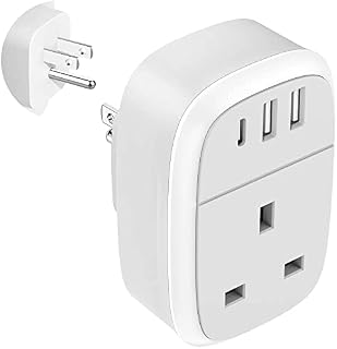 UK to US Plug Adaptor, USA Travel Adapter 32W USB C Fast Charger for American, Canada, 4 in 1 Cyzbim USBC Adapter for Phone Pad Android Samsung, Type C Plug for Thailand Mexico Colombia (Type B)