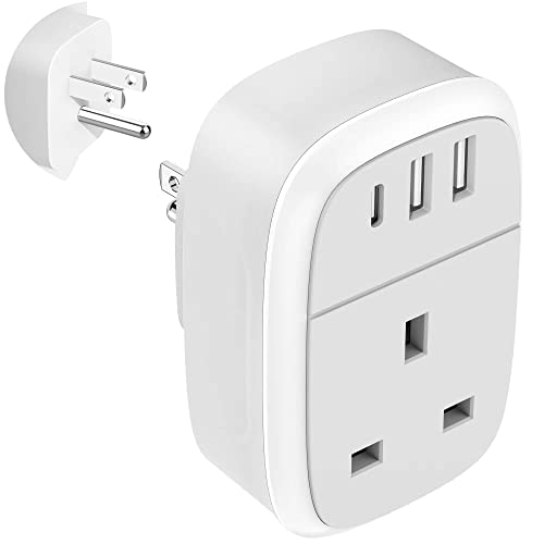 UK to US Plug Adaptor USA Travel Adapter 32W USB C Fast Charger for American Canada 4 in 1 Cyzbim USBC Adapter for Phone Pad Android Samsung Type C Plug for Thailand Mexico Colombia (Type B)